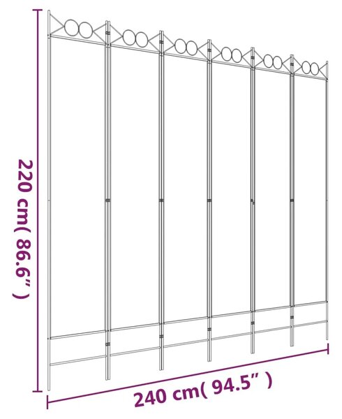 Paravan - Sobna pregrada sa 6 panela bijela 240x220 cm od tkanine - Bijela 240 x 220 cm 1 1