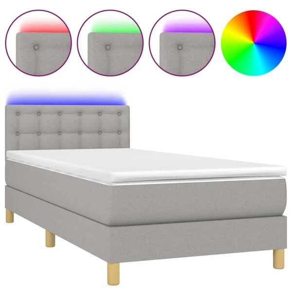 Krevet box spring s madracem LED svjetlosivi 100x200 cm tkanina - Svjetlosiva 100 x 200 cm gumbi Svjetlosiva