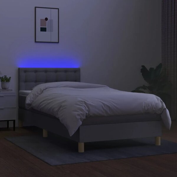 Krevet box spring s madracem LED svjetlosivi 100x200 cm tkanina - Svjetlosiva 100 x 200 cm gumbi Svjetlosiva