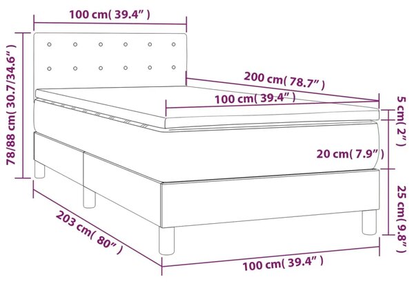 Krevet box spring s madracem LED svjetlosivi 100x200 cm tkanina - Svjetlosiva 100 x 200 cm gumbi Svjetlosiva