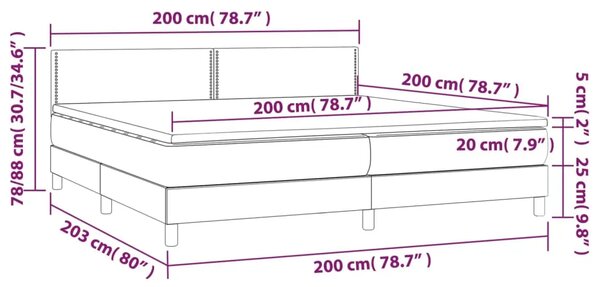 Krevet box spring s madracem LED tamnosivi 200x200 cm baršun - Tamno siva 200 x 200 cm Obično s čavlima Tamno siva