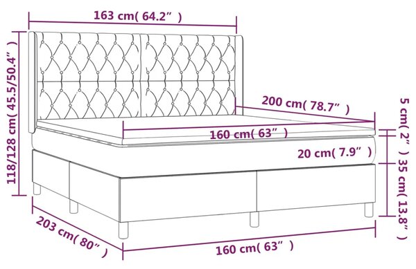 Krevet box spring s madracem LED tamnosivi 160x200 cm baršun - Tamno siva 160 x 200 cm Dizajn s gumbima Tamno siva