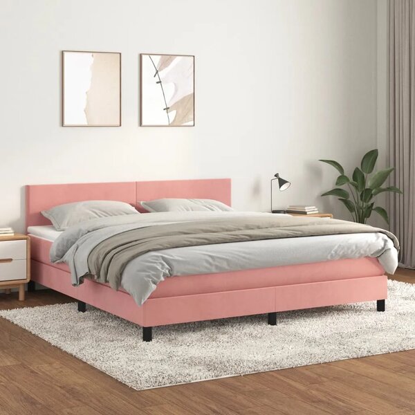 Boxspring - Krevet s oprugama i madracem ružičasti 160x200 cm baršunasti - Ružičasta 160 x 200 cm Gladak dizajn Ružičasta