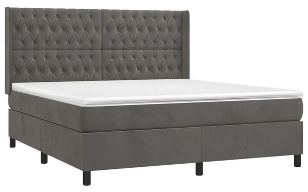 Krevet box spring s madracem LED tamnosivi 160x200 cm baršun - Tamno siva 160 x 200 cm Dizajn s gumbima Tamno siva