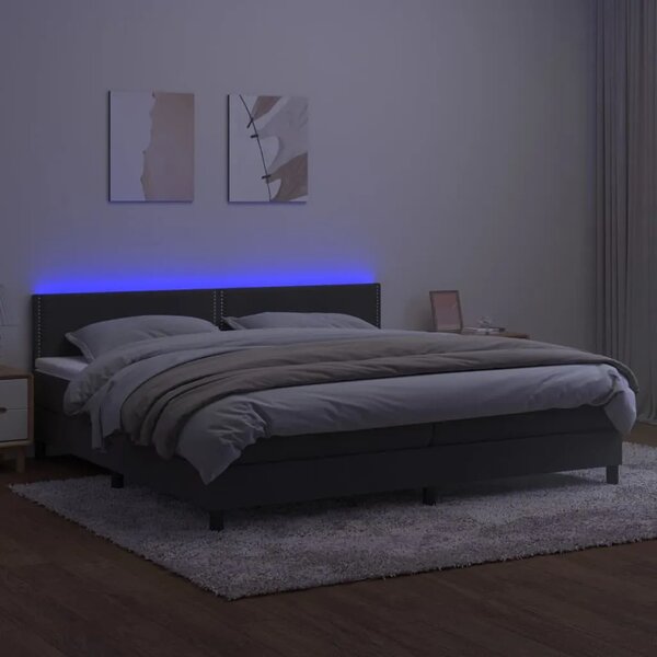 Krevet box spring s madracem LED tamnosivi 200x200 cm baršun - Tamno siva 200 x 200 cm Obično s čavlima Tamno siva