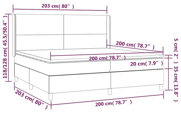 Krevet box spring s madracem LED crni 200x200 cm od tkanine - Crna 200 x 200 cm Gladak dizajn Crna