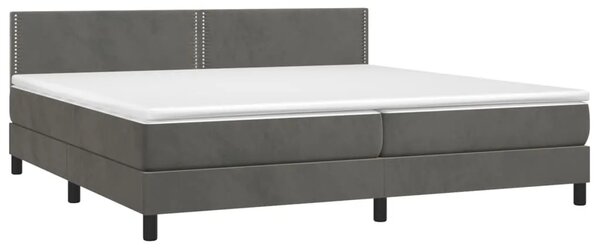 Krevet box spring s madracem LED tamnosivi 200x200 cm baršun - Tamno siva 200 x 200 cm Obično s čavlima Tamno siva