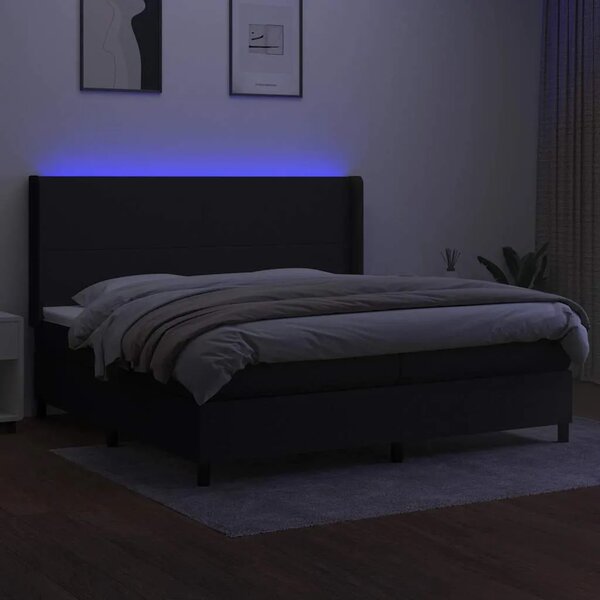 Krevet box spring s madracem LED crni 200x200 cm od tkanine - Crna 200 x 200 cm Gladak dizajn Crna