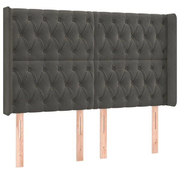Krevet box spring s madracem LED tamnosivi 160x200 cm baršun - Tamno siva 160 x 200 cm Dizajn s gumbima Tamno siva
