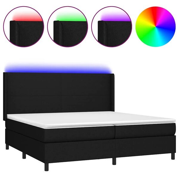 Krevet box spring s madracem LED crni 200x200 cm od tkanine - Crna 200 x 200 cm Gladak dizajn Crna