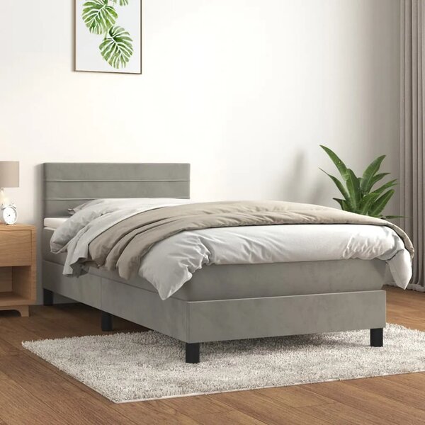 Box spring krevet s madracem svjetlosivi 90x190 cm baršunasti - Svjetlosiva 90 x 200 cm vodoravne pruge Svjetlosiva