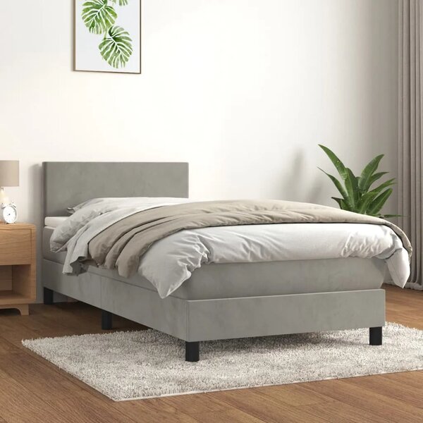 Box spring krevet s madracem svjetlosivi 90x190 cm baršunasti - Svjetlosiva 90 x 200 cm Gladak dizajn Svjetlosiva
