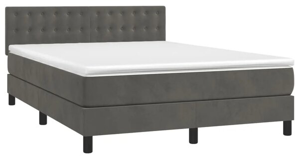 Boxspring - Krevet s oprugama i madracem tamnosivi 140x190 cm baršunasti - Tamno siva 140 x 190 cm gumbi Tamno siva