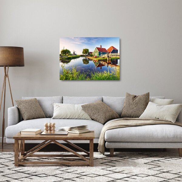 Staklena slika nizozemskih vjetrenjača (70x50 cm)
