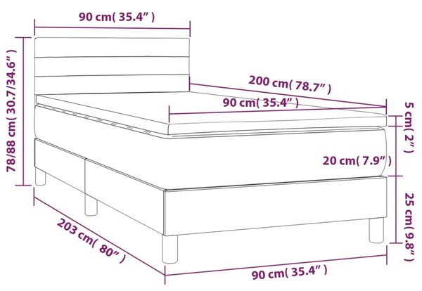 Box spring krevet s madracem svjetlosivi 90x190 cm baršunasti - Svjetlosiva 90 x 200 cm vodoravne pruge Svjetlosiva