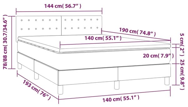Boxspring - Krevet s oprugama i madracem tamnosivi 140x190 cm baršunasti - Tamno siva 140 x 190 cm gumbi Tamno siva