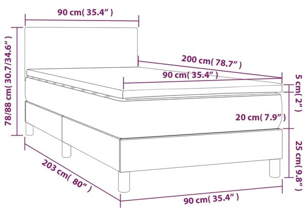 Box spring krevet s madracem svjetlosivi 90x190 cm baršunasti - Svjetlosiva 90 x 200 cm Gladak dizajn Svjetlosiva
