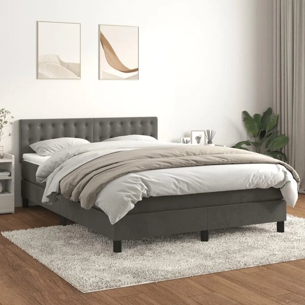 Boxspring - Krevet s oprugama i madracem tamnosivi 140x190 cm baršunasti - Tamno siva 140 x 190 cm gumbi Tamno siva