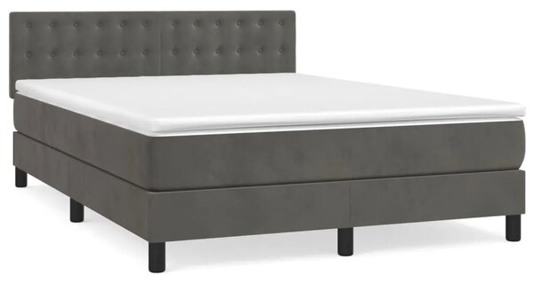 Boxspring - Krevet s oprugama i madracem tamnosivi 140x190 cm baršunasti - Tamno siva 140 x 190 cm gumbi Tamno siva