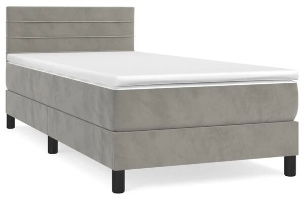 Box spring krevet s madracem svjetlosivi 90x190 cm baršunasti - Svjetlosiva 90 x 200 cm vodoravne pruge Svjetlosiva