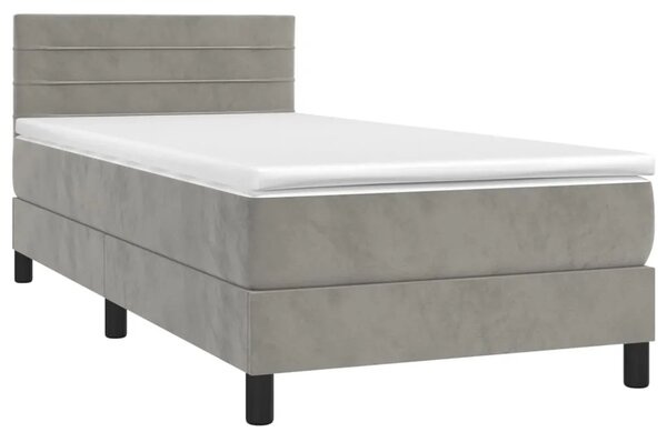 Box spring krevet s madracem svjetlosivi 90x190 cm baršunasti - Svjetlosiva 90 x 200 cm vodoravne pruge Svjetlosiva