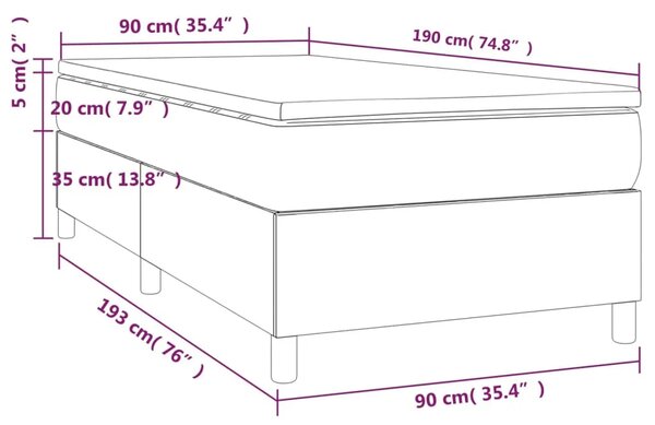 Box spring krevet s madracem tamnosivi 90x190 cm baršunasti - Tamno siva 90 x 190 cm 35 cm Tamno siva