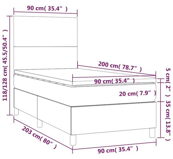 Box spring krevet s madracem tamnoplavi 90x200 cm baršunasti - Tamno plava 90 x 200 cm Gladak dizajn Tamno plava