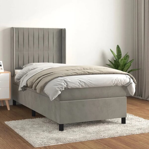 Box spring krevet s madracem svjetlosivi 80 x 200 cm baršunasti - Svjetlosiva 80 x 200 cm Okomite pruge Svjetlosiva