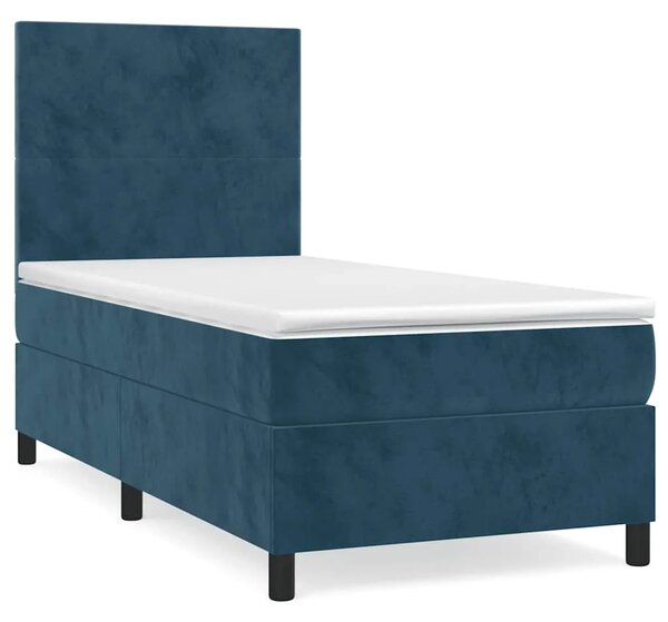 Box spring krevet s madracem tamnoplavi 90x200 cm baršunasti - Tamno plava 90 x 200 cm Gladak dizajn Tamno plava