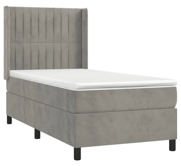 Box spring krevet s madracem svjetlosivi 80 x 200 cm baršunasti - Svjetlosiva 80 x 200 cm Okomite pruge Svjetlosiva