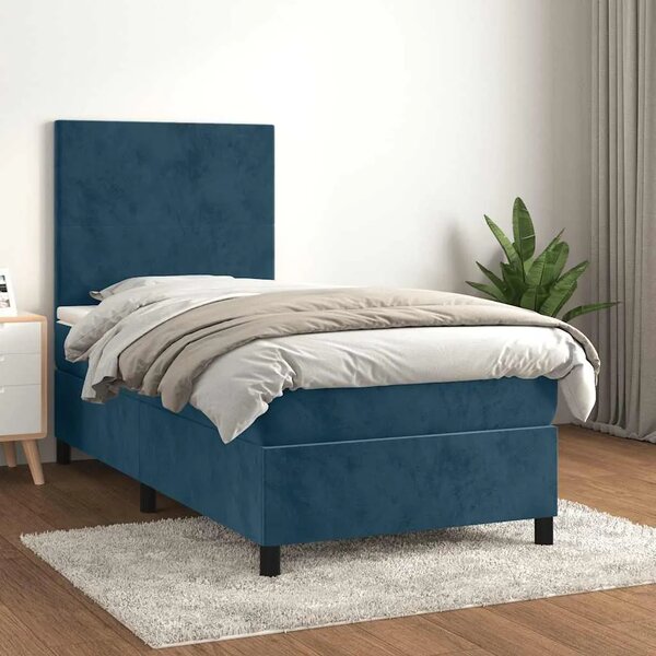 Box spring krevet s madracem tamnoplavi 90x200 cm baršunasti - Tamno plava 90 x 200 cm Gladak dizajn Tamno plava