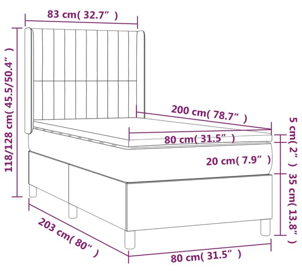Box spring krevet s madracem svjetlosivi 80 x 200 cm baršunasti - Svjetlosiva 80 x 200 cm Okomite pruge Svjetlosiva