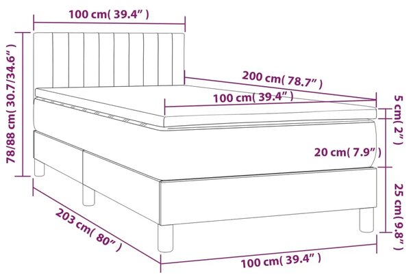 Box spring krevet s madracem tamnosivi 100x200 cm baršunasti - Tamno siva 100 x 200 cm Okomite pruge Tamno siva