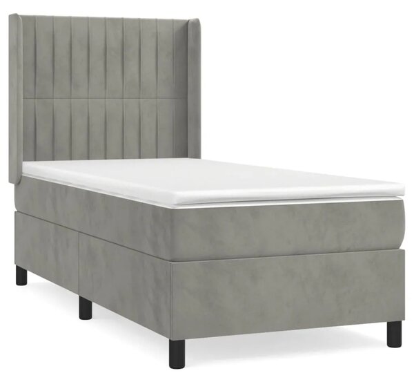 Box spring krevet s madracem svjetlosivi 80 x 200 cm baršunasti - Svjetlosiva 80 x 200 cm Okomite pruge Svjetlosiva