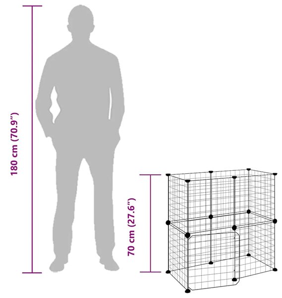 Kavez za ljubimce s 12 panela i vratima crni 70 x 35 x 70 cm čelični - 4.3 x 4.3 cm 12 panela sa vratima 4 3 x 4 3 cm 12 panela