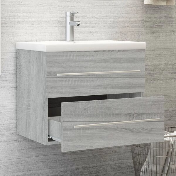Ormarić s ugrađenim Lavabo - Umivaonikom boja sivog hrasta sonome drveni - Sivi hrast sonoma 60 x 38.5 x 48 cm 1 bez slavine