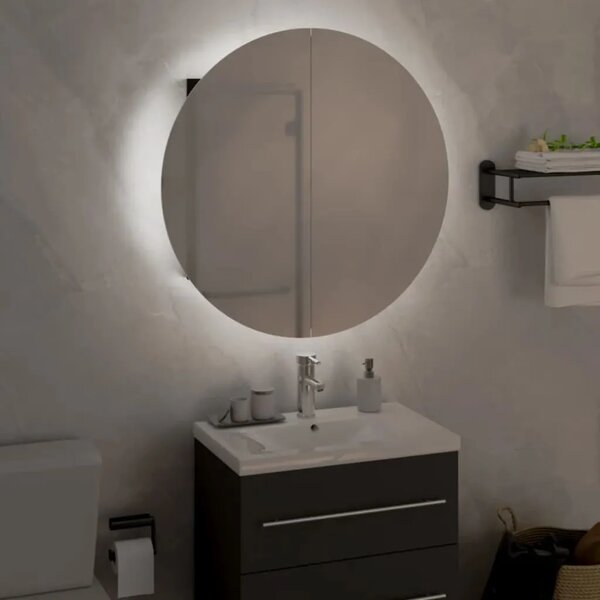 Kupaonski ormarić s okruglim ogledalom LED crni 47x47x17 5 cm - Crna 47 x 47 x 17.5 cm 1 Crna