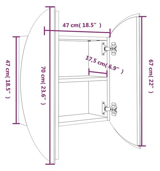 Kupaonski ormarić s okruglim ogledalom LED crni 47x47x17 5 cm - Crna 47 x 47 x 17.5 cm 1 Crna