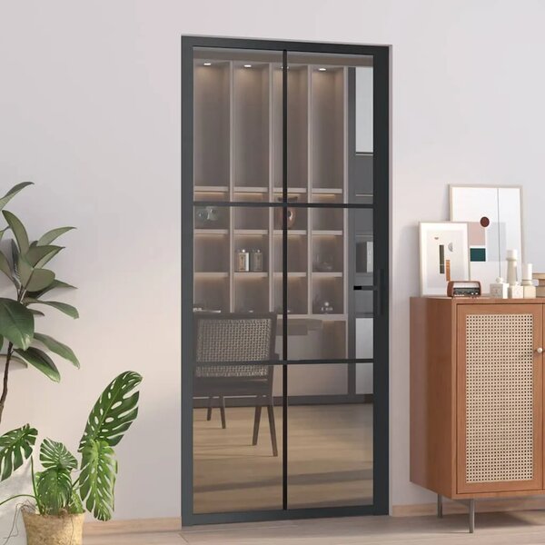 Unutarnja vrata 93 x 201 5 cm crna od ESG stakla i aluminija - Crna i tamnoprozirna 93 x 201.5 cm 1 Rešetke 3 x 2