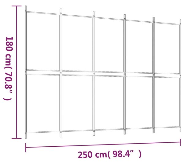 Paravan - Sobna pregrada s 5 panela bijela 250 x 180 cm od tkanine - Bijela 250 x 180 cm 1 1