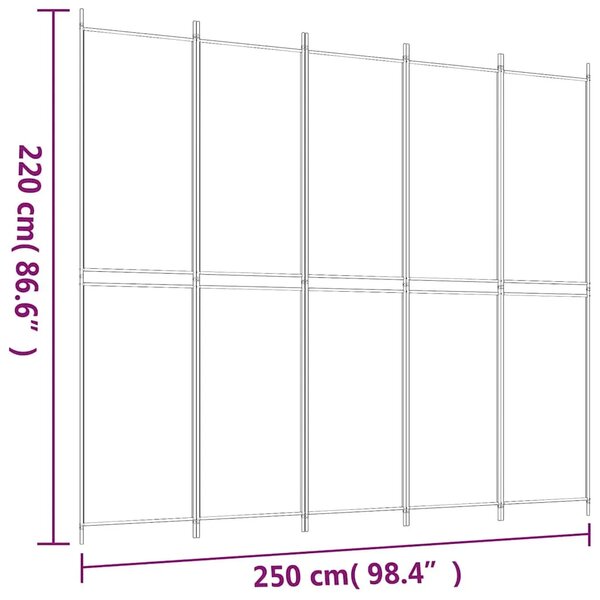 Paravan - Sobna pregrada s 5 panela crna 250 x 220 cm od tkanine - Crna 250 x 220 cm 1 1
