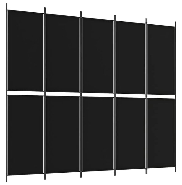 Paravan - Sobna pregrada s 5 panela crna 250 x 220 cm od tkanine - Crna 250 x 220 cm 1 1