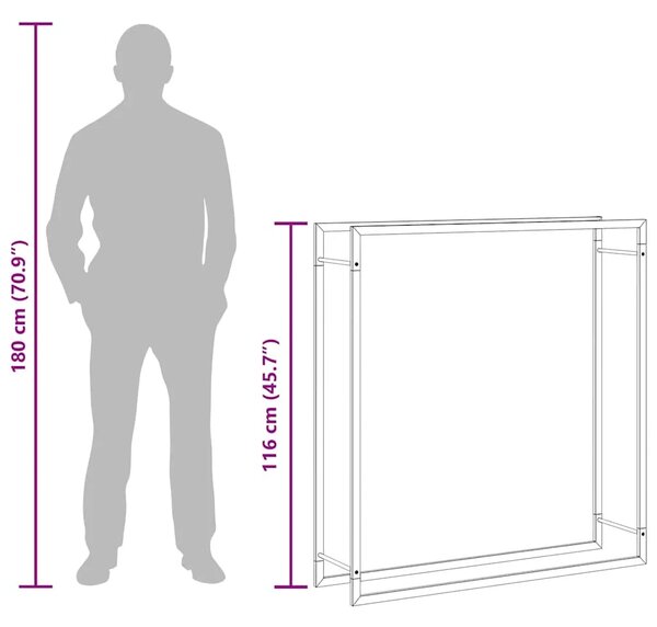 Stalak za drva za ogrjev mat crni 110x28x116 cm čelični - Crna 110 x 28 x 116 cm Crna 110 x 28 x 116 cm