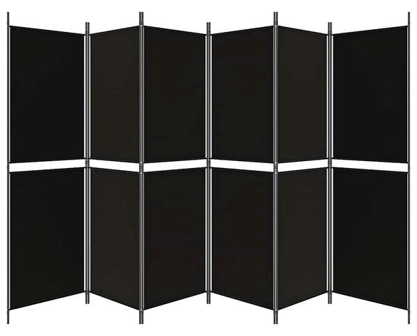 Paravan - Sobna pregrada s 6 panela crna 300 x 180 cm od tkanine - Crna 300 x 180 cm 1 1