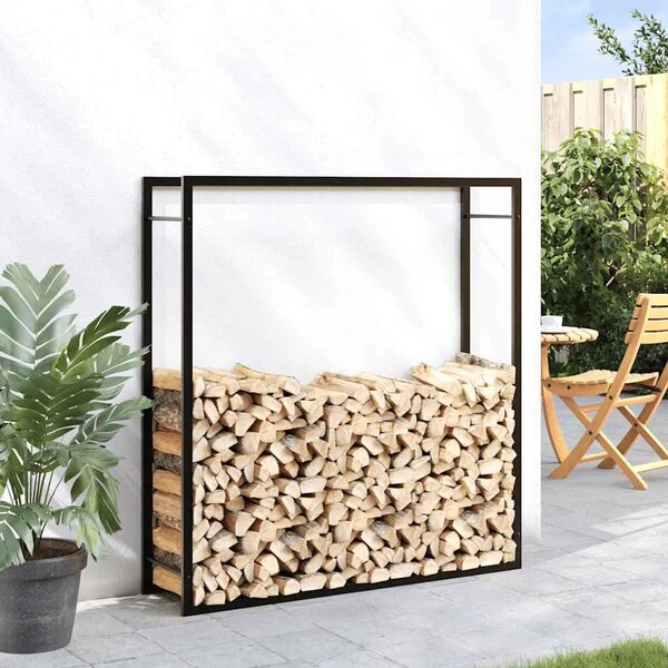 Stalak za drva za ogrjev mat crni 110x28x116 cm čelični - Crna 110 x 28 x 116 cm Crna 110 x 28 x 116 cm