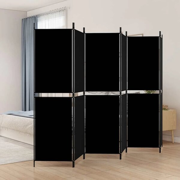 Paravan - Sobna pregrada s 6 panela crna 300 x 180 cm od tkanine - Crna 300 x 180 cm 1 1