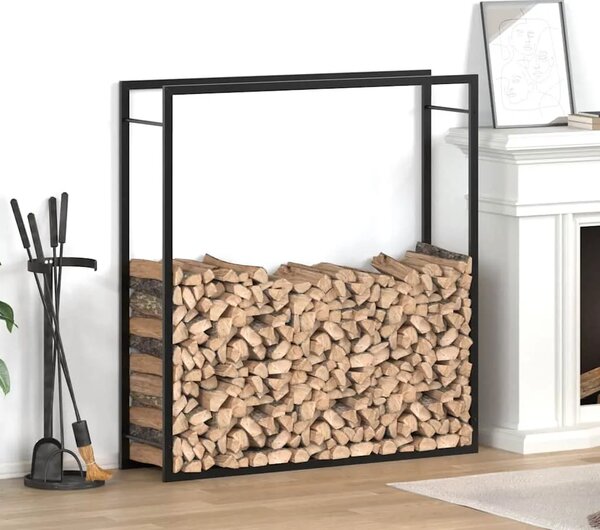 Stalak za drva za ogrjev mat crni 110x28x116 cm čelični - Crna 110 x 28 x 116 cm Crna 110 x 28 x 116 cm
