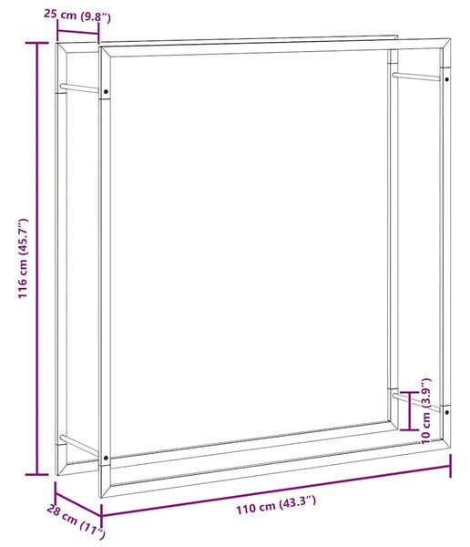 Stalak za drva za ogrjev mat crni 110x28x116 cm čelični - Crna 110 x 28 x 116 cm Crna 110 x 28 x 116 cm