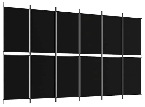 Paravan - Sobna pregrada s 6 panela crna 300 x 180 cm od tkanine - Crna 300 x 180 cm 1 1