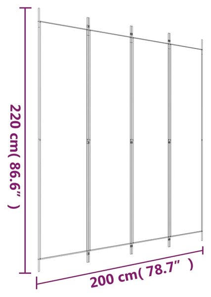 Paravan - Sobna pregrada s 4 panela bijela 200 x 220 cm od tkanine - Bijela 200 x 220 cm 1 1